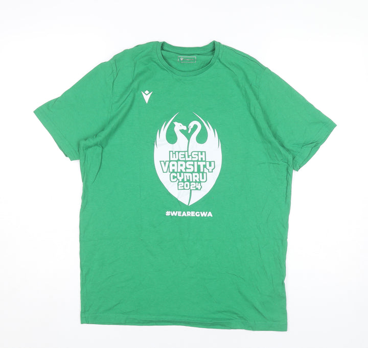 Macron Men's Green Welsh Varsity 2024 Sports Graphic T-Shirt Size S