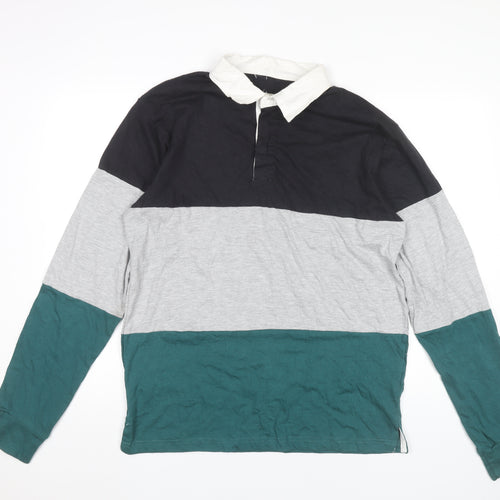 Black Jack Mens Colourblock Long Sleeve Polo Shirt Size L Cotton Blend