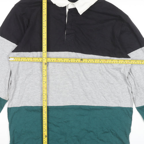 Black Jack Mens Colourblock Long Sleeve Polo Shirt Size L Cotton Blend