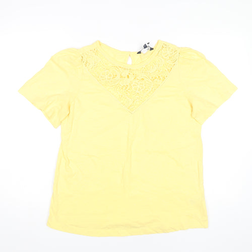Crew Clothing Women’s Yellow Cotton Crochet Neck T-Shirt Size 12
