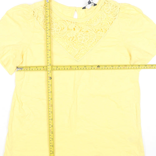 Crew Clothing Women’s Yellow Cotton Crochet Neck T-Shirt Size 12