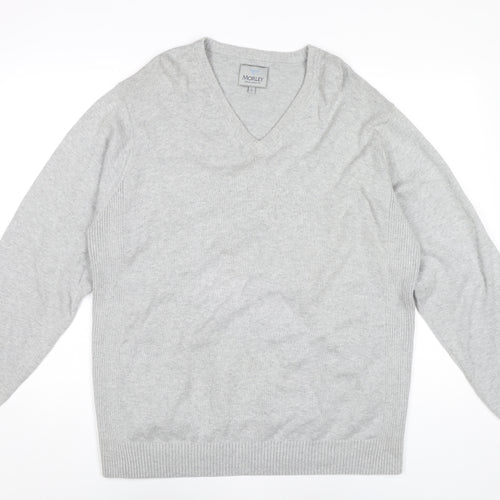 Morley Men’s Grey Cotton V-Neck Pullover Jumper Size L