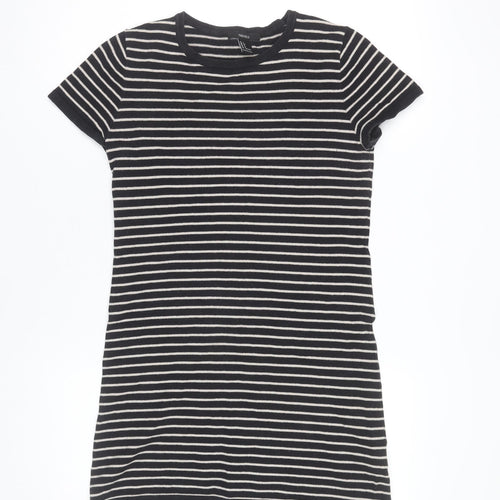 Forever 21 Women Black Striped Short Sleeve T-Shirt Dress Size S