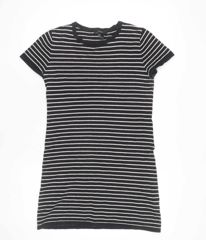 Forever 21 Women Black Striped Short Sleeve T-Shirt Dress Size S
