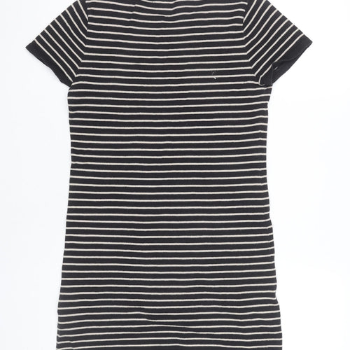 Forever 21 Women Black Striped Short Sleeve T-Shirt Dress Size S