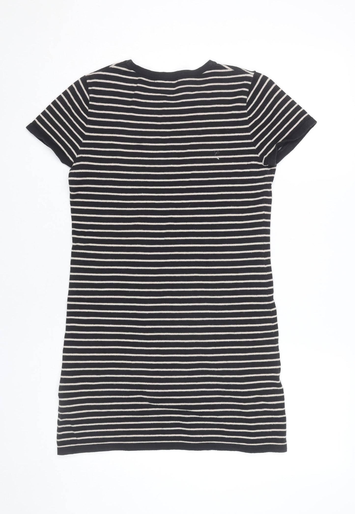 Forever 21 Women Black Striped Short Sleeve T-Shirt Dress Size S