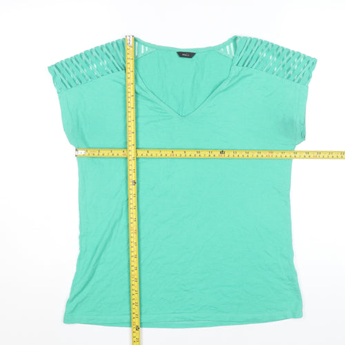 M&Co Women’s Green V-Neck Cut Out Shoulder T-Shirt Size 10