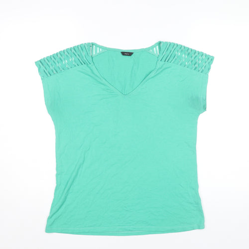 M&Co Women’s Green V-Neck Cut Out Shoulder T-Shirt Size 10