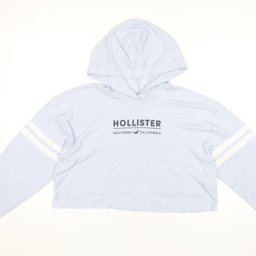 Hollister Womens Blue Cropped Hoodie Medium Pullover Logo Print