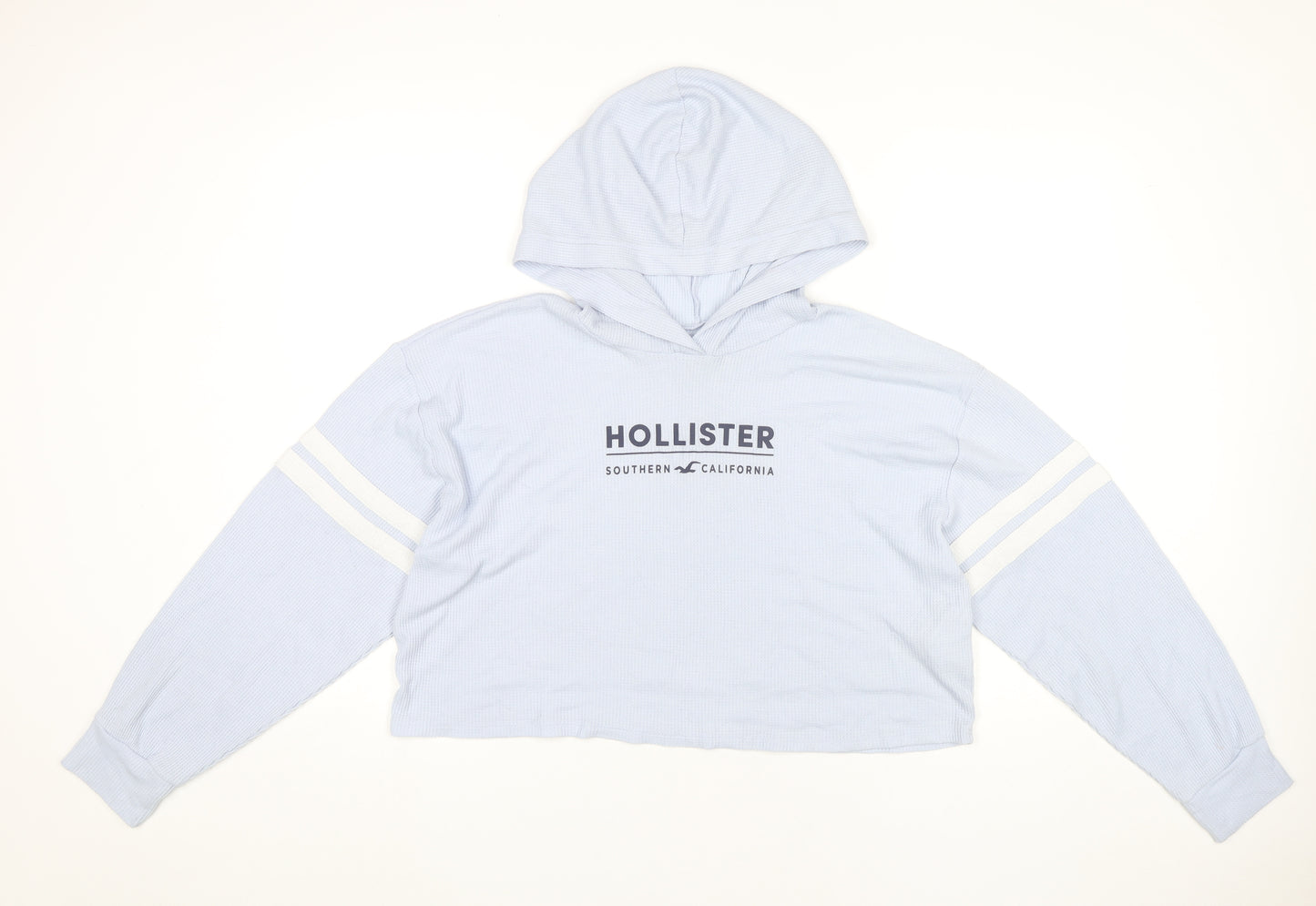 Hollister Womens Blue Cropped Hoodie Medium Pullover Logo Print