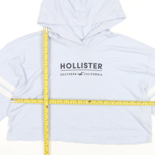 Hollister Womens Blue Cropped Hoodie Medium Pullover Logo Print