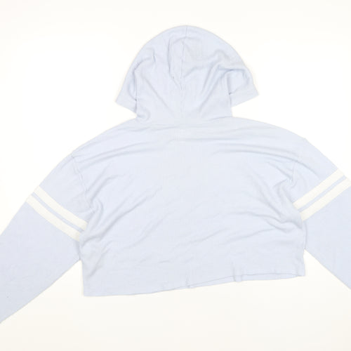 Hollister Womens Blue Cropped Hoodie Medium Pullover Logo Print
