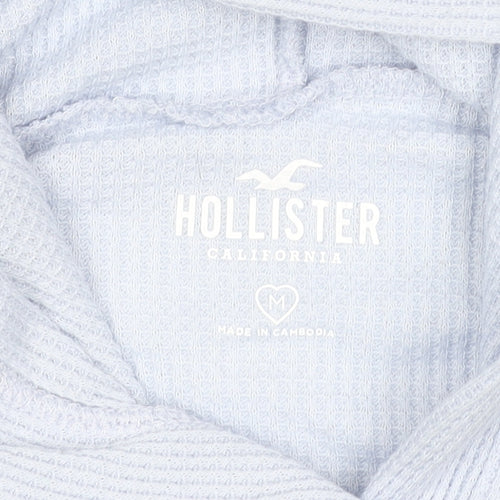 Hollister Womens Blue Cropped Hoodie Medium Pullover Logo Print