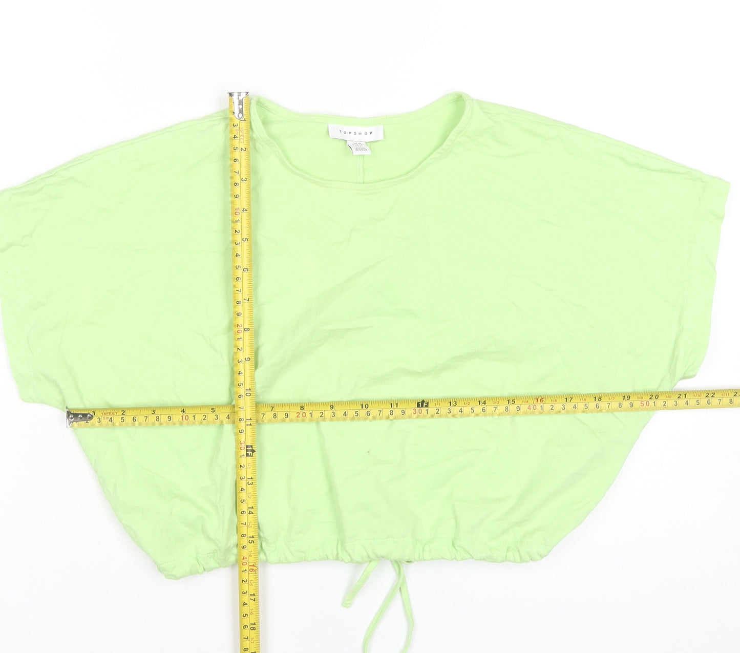 Topshop Women Green Size 10 Cropped Cotton T-Shirt