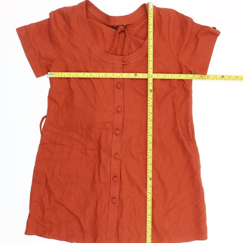 Evans Women’s Orange Linen Blend Shift Dress Size 16 Short Sleeve