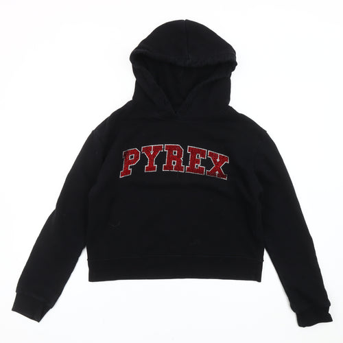 Pyrex Girls Black L Pullover Hoodie Rhinestone Logo Fleece Casual