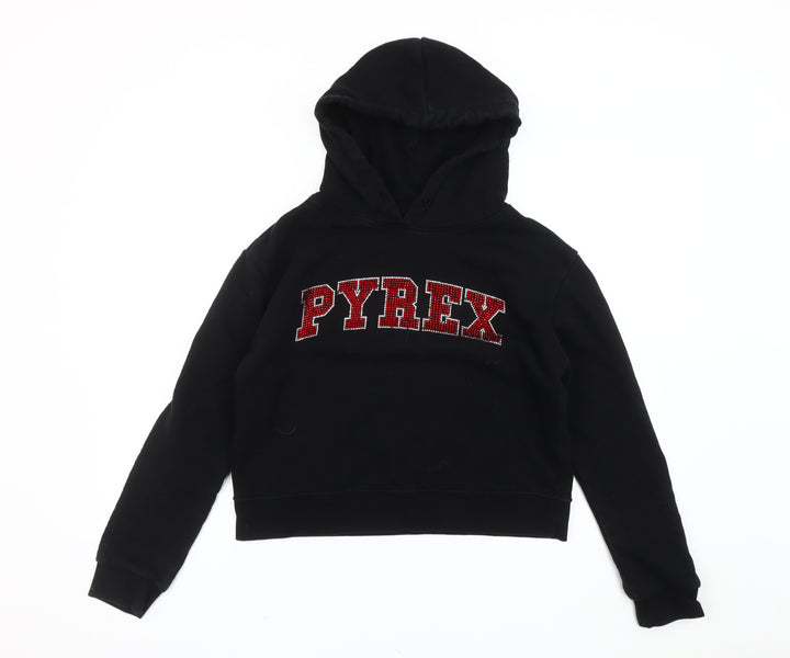Pyrex Girls Black L Pullover Hoodie Rhinestone Logo Fleece Casual