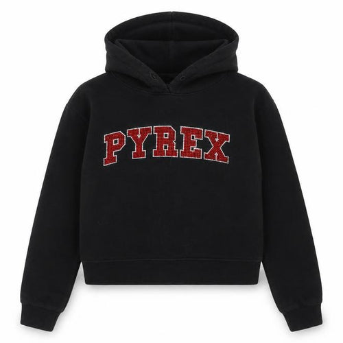 Pyrex Girls Black L Pullover Hoodie Rhinestone Logo Fleece Casual