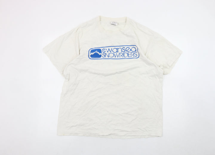 Fruit of the Loom Men's White Swansea Snowriders T-Shirt L Short Sleeve