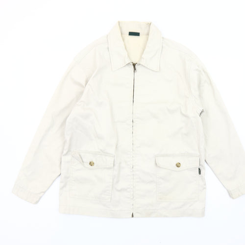 Stone River Women Beige Cotton Jacket Size 14 Basic Collared Zip Casual