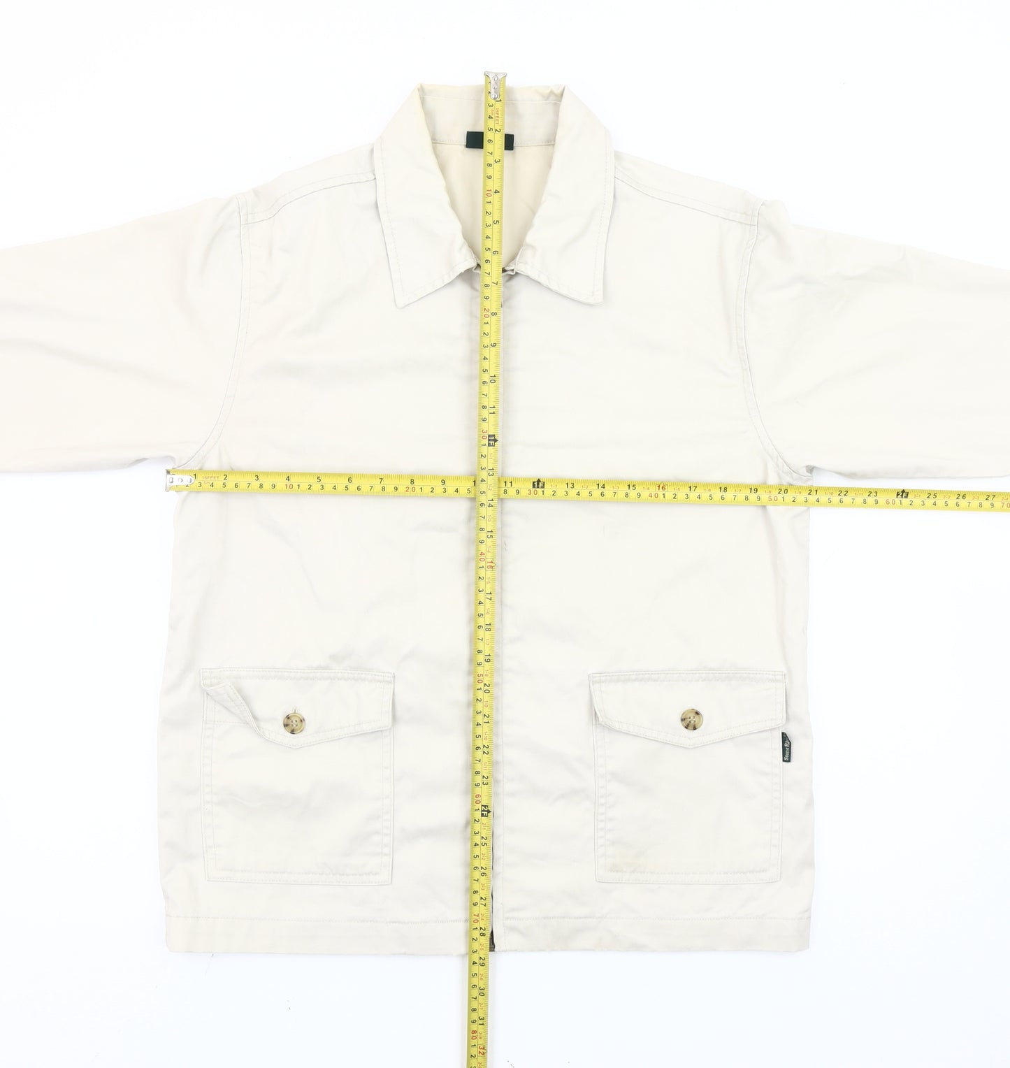 Stone River Women Beige Cotton Jacket Size 14 Basic Collared Zip Casual