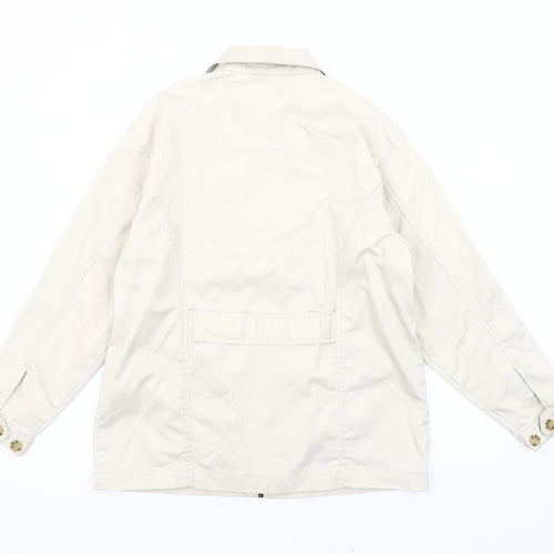 Stone River Women Beige Cotton Jacket Size 14 Basic Collared Zip Casual
