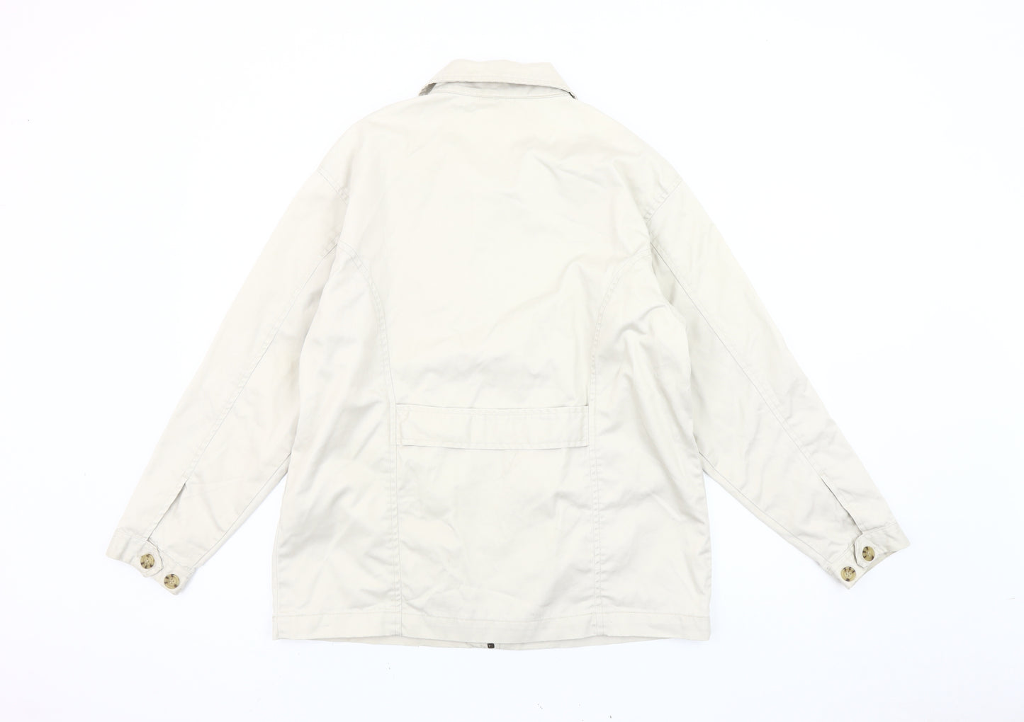 Stone River Women Beige Cotton Jacket Size 14 Basic Collared Zip Casual