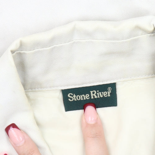 Stone River Women Beige Cotton Jacket Size 14 Basic Collared Zip Casual