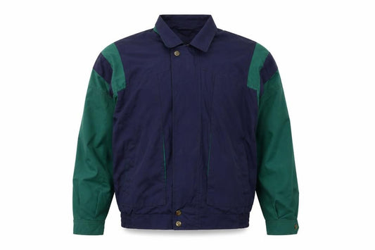 Front view of City Dream Men's Blue Green Bomber Jacket, size M, Retro 90s Casual