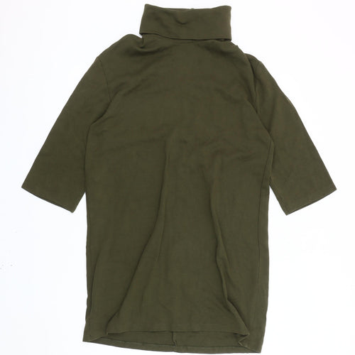 Zara Women Green Roll Neck Shift Dress Size M Knee Length 3/4 Sleeve