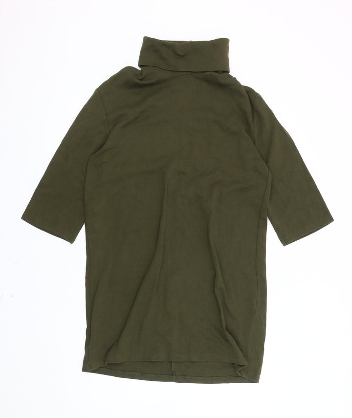 Zara Women Green Roll Neck Shift Dress Size M Knee Length 3/4 Sleeve