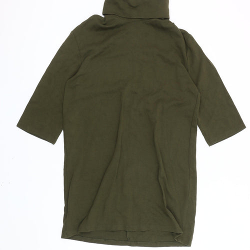 Zara Women Green Roll Neck Shift Dress Size M Knee Length 3/4 Sleeve