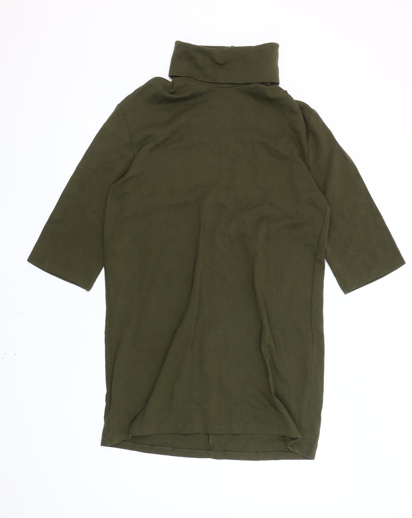 Zara Women Green Roll Neck Shift Dress Size M Knee Length 3/4 Sleeve