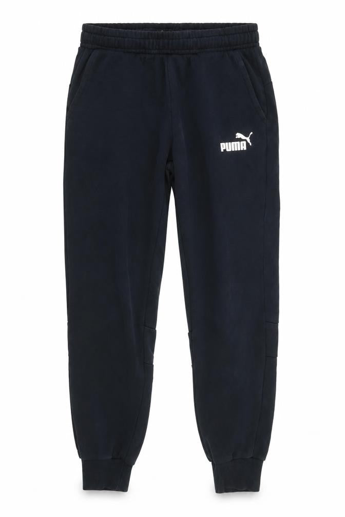 Front view of Puma men’s black jogger sweatpants m regular fit fleece activewear