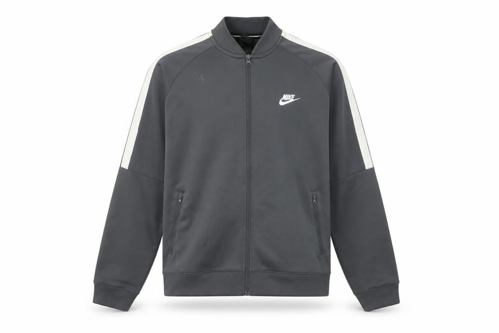 Front view of Nike Men Grey Track Jacket L Full Zip Polyester Sportswear