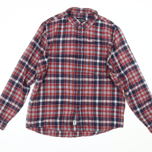 Shore Leave Mens Red Blue Check Flannel Shirt Size L Long Sleeve