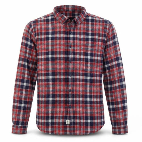 Shore Leave Mens Red Blue Check Flannel Shirt Size L Long Sleeve