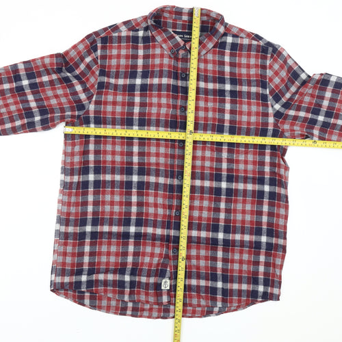 Shore Leave Mens Red Blue Check Flannel Shirt Size L Long Sleeve