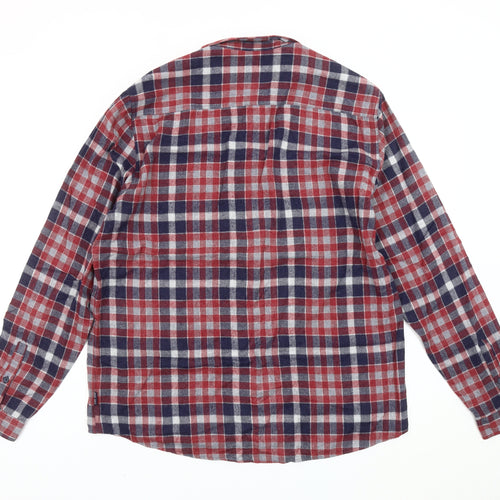 Shore Leave Mens Red Blue Check Flannel Shirt Size L Long Sleeve