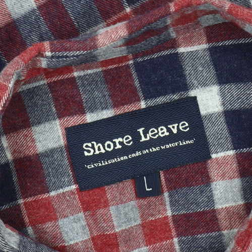 Shore Leave Mens Red Blue Check Flannel Shirt Size L Long Sleeve