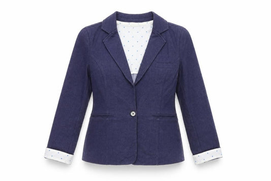 Front view of Dickins & Jones Women’s Blue Blazer Jacket, size UK 10, Single Breasted