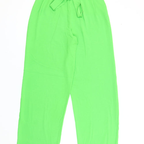 Zara Women Green Paperbag Wide-Leg Trousers Size S