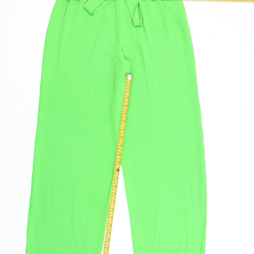 Zara Women Green Paperbag Wide-Leg Trousers Size S