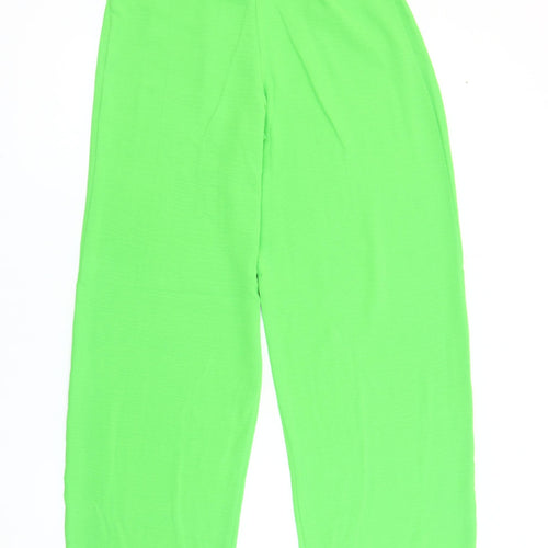 Zara Women Green Paperbag Wide-Leg Trousers Size S