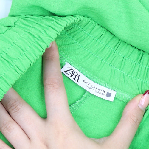 Zara Women Green Paperbag Wide-Leg Trousers Size S