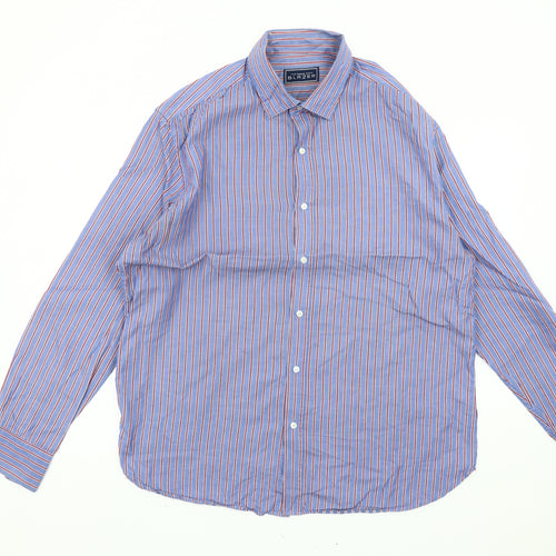 Blazer Mens Blue Striped Cotton Long Sleeve Button-Up Shirt L