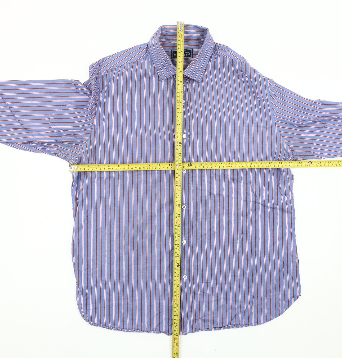 Blazer Mens Blue Striped Cotton Long Sleeve Button-Up Shirt L
