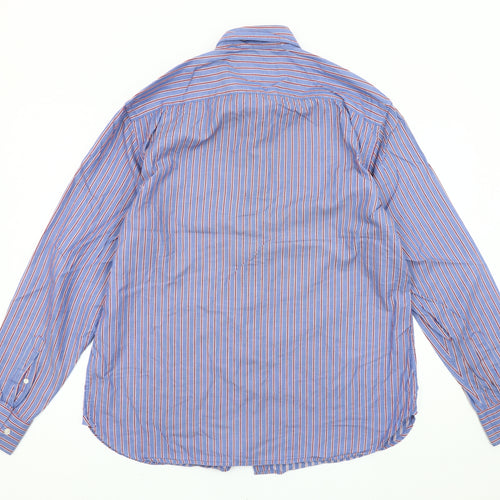 Blazer Mens Blue Striped Cotton Long Sleeve Button-Up Shirt L