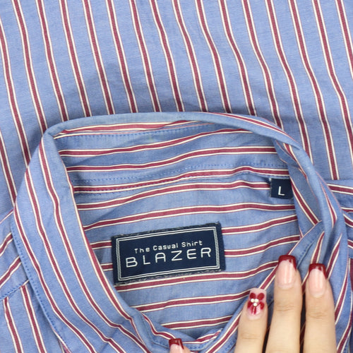 Blazer Mens Blue Striped Cotton Long Sleeve Button-Up Shirt L