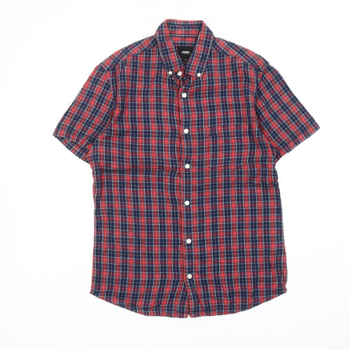 Burton Menswear London Men’s Red Blue Plaid Short Sleeve Shirt S